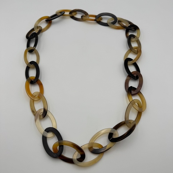 Vintage Acrylic Chain Link Necklace 30” Bold Tortoise Statement - Picture 1 of 4